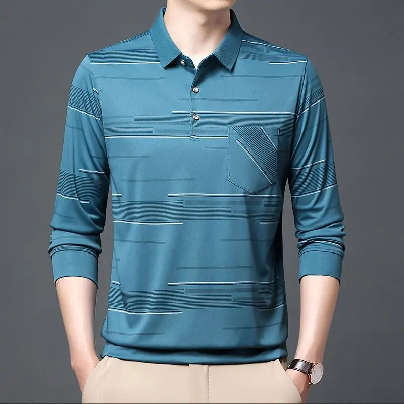 Vintage Slim Business Turn-down Collar Long Sleeved Dress Shirts Man Print Fashion All-match Four Seasons Men's Clothing 2022