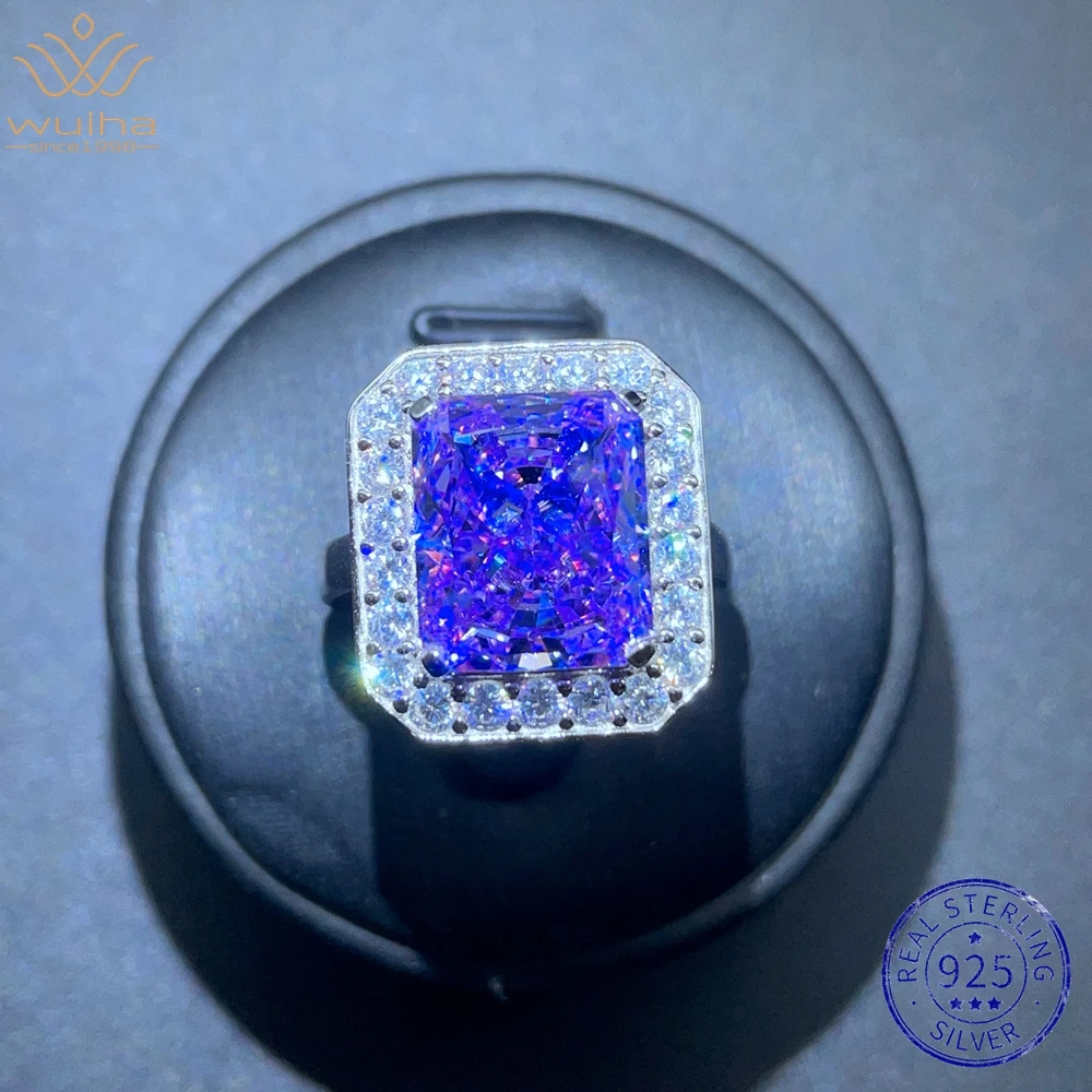 

Модное кольцо WUIHA из твердого искусственного серебра с измельченным льдом 8*8 мм, драгоценный камень с аметистом и муассанитом, свадебное кол...