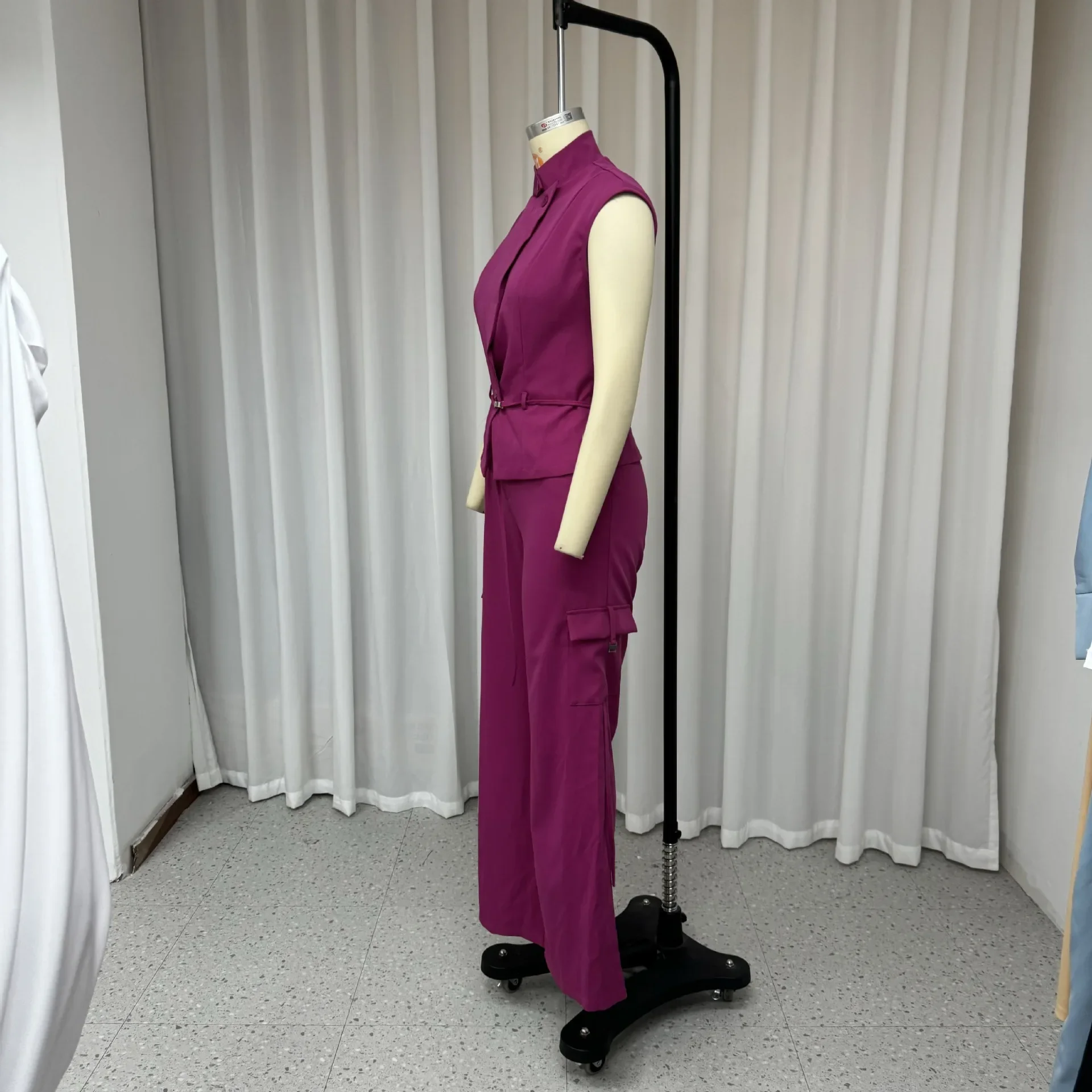 Модный новый топ без рукавов с лацканами и брюки однотонный повседневный костюм