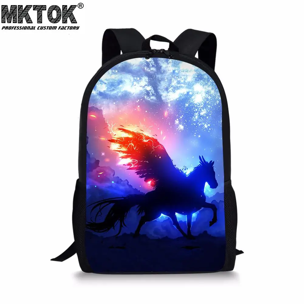 Fantasy Horse Pattern Boys School Bags Personalized Customized Teenagers Backpacks Fashionable Students Satchel Free Shipping