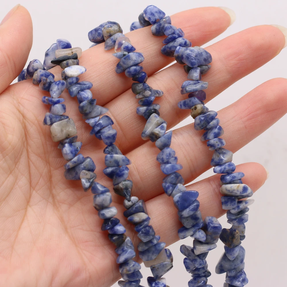 

yachu Pure Natural Semi-precious Stones White Dots Blue Gravel Bead Make DIY Necklace Bracelet Size 5-8mm Length 40cm