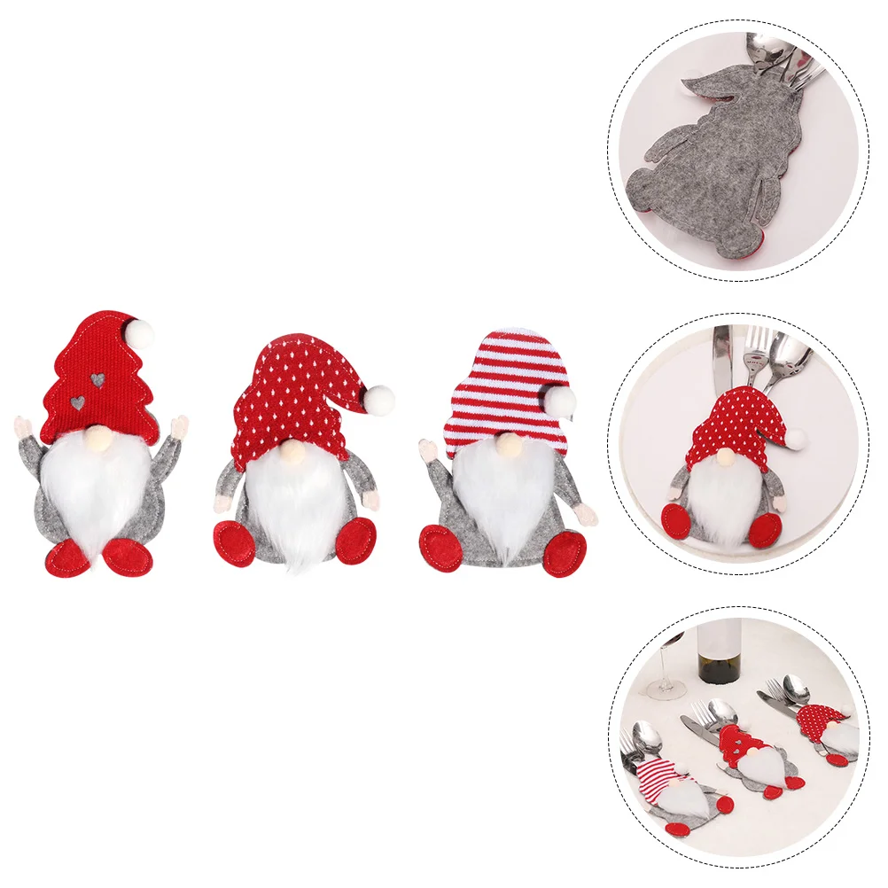 

Christmas Holder Tableware Cutlery Bag Silverware Cover Gnome Xmas Dinner Table Gift Fork Pocket Utensil Decorations Santa