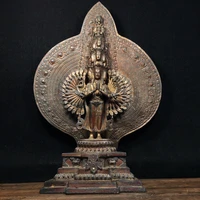 17 tibetan temple collection old bronze cinnabar mud gold thousand handed avalokitesvara 1000 arms buddha head worship buddha