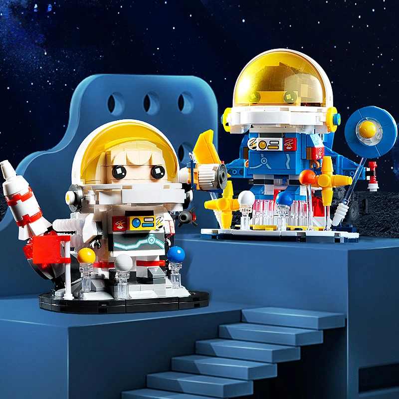 

Конструктор аэрокосмический, миниатюрная кукла с квадратной головкой в сборе, модель астронавта, маленькие частицы