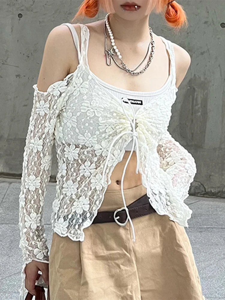 

Женские прозрачные кружевные топы с открытыми плечами и длинным рукавом