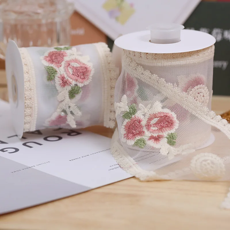

New Arrival 9cm Vintage Rose Flower Embroidery Lace Hair Accessories Ribbon diy Handmade bow Lace Ribbon decorative packaging