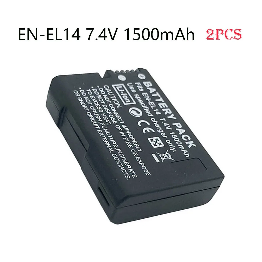 

EN-EL14 2PCS 1500mAh Batteries 7.4V D5200 D3200 D5100 D3100 P7000 P7100 MH-24 Camera Battery For Nikon ENEL14