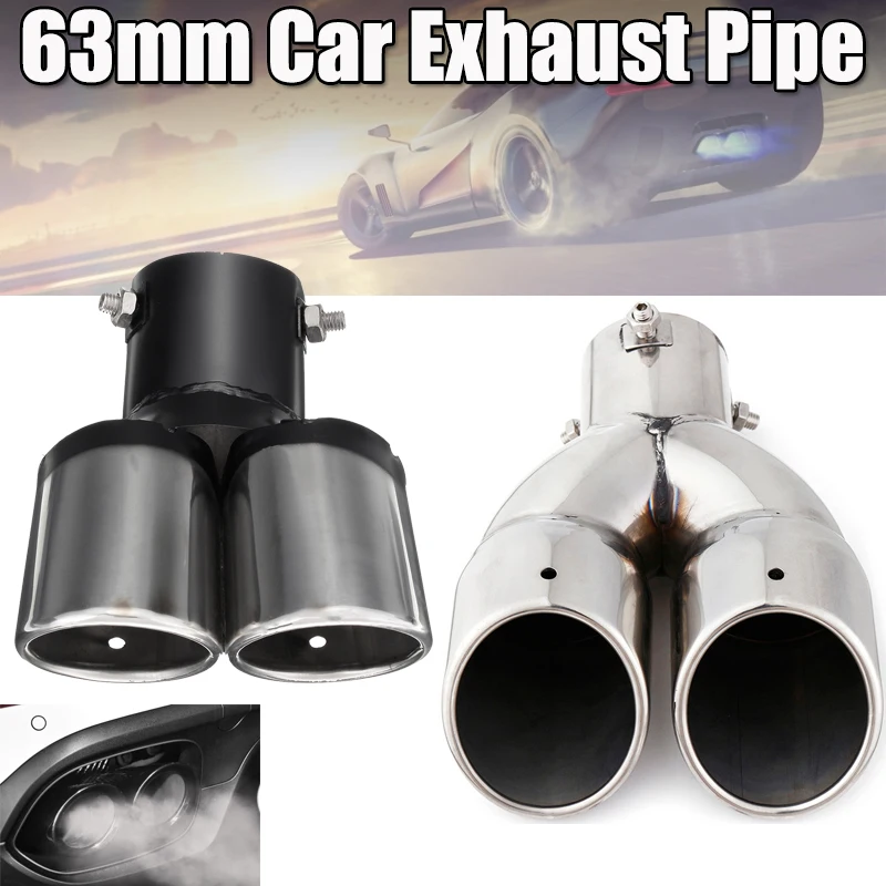 

63mm Universal Car Muffler Exhaust Pipe Double Outlet Stainless Steel Chrome Silver Tip End Trim Modified Tail Throat Liner Pipe