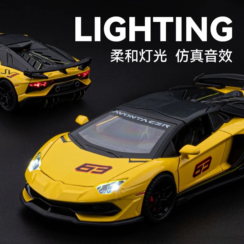 Фото Масштабная модель автомобиля 1:32 из сплава, Lamborghini Aventador SVJ, литая под давлением, с функцией отката, звуком и светом, коллекционный подарок для фанатов №3