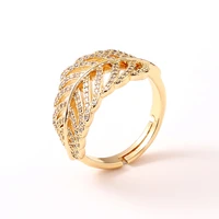 new temperament womens jewelry copper inlaid cz leaf ring cute light luxury hand jewelry trend personality ins ring