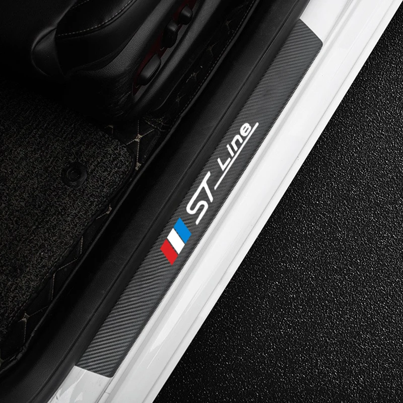 

4pcs For Ford Focus 2012 2013 2019-2020 Carbon Fiber Door Sill Protector Leather Vinyl Stickers Vignale stline Car Accessories
