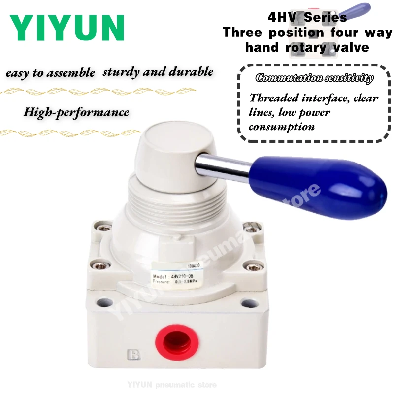 

4HV410,4HV430,4HV430C-15,20,25 YIYUN pneumatic element Three position four way hand rotary valve 4HV Series