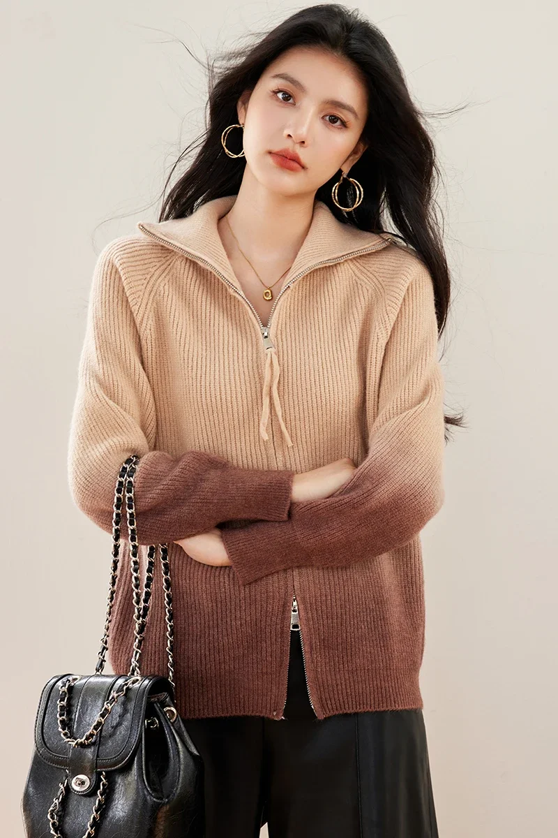 Новинка 2024 осенне-зимний женский свободный двусторонний кардиган на молнии