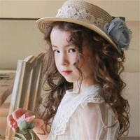 fashion children girl princess sunhats flat top lace flower outdoor beach holiday sunprotection summer straw hat cap for kids