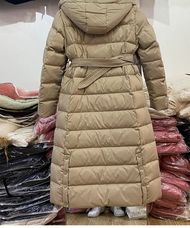 New Fashion Women's Winter Parkas Duck Down Coat Maxi Long Jacket Outerwear with a Hood Windbreaker for Female Khaki Black XL