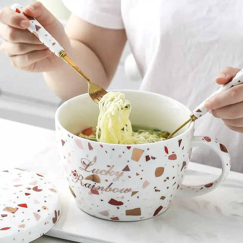 

Ceramic Bowl Creative Large Mugs Breakfast Cereal Calix Water Milk with Lid Tableware Fruit Ramen Soup Friends Gift Dessert Cups