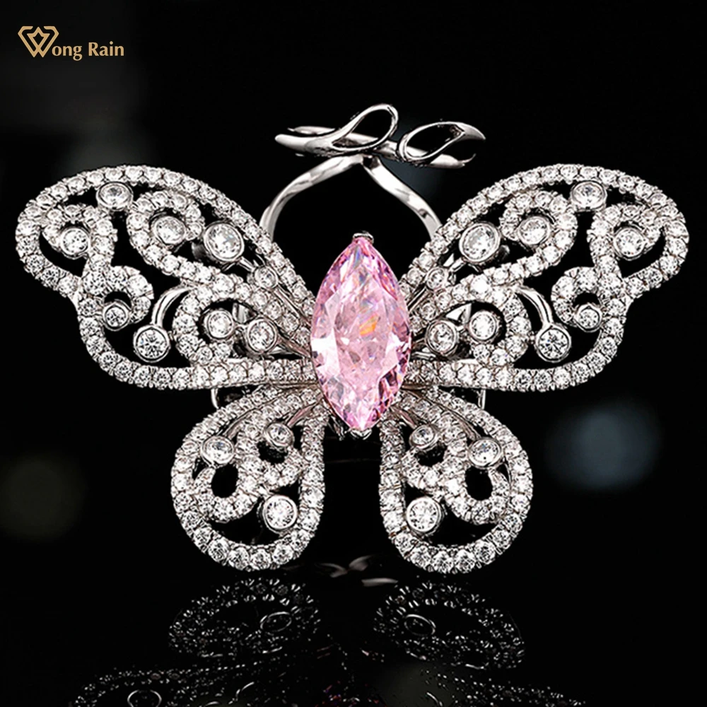 

Wong Rain 925 Sterling Silver Marquise Cut Simulated Moissanite Gemstone Fine Jewelry For Women Butterfly Ring Anniversary Gift