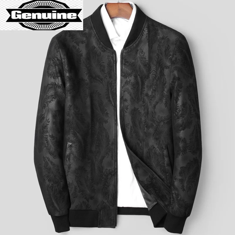Jacket Autumn Real Sheepskin Leather Men Genuine Leather Coat Male Short Black Printed Jackets Casual Jaqueta Masculina