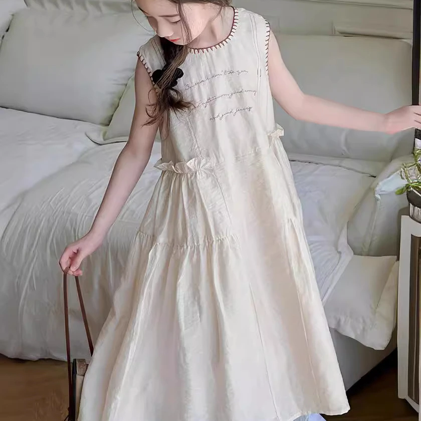 Юбки для девочек Новинка лета 2024 детская одежда хлопковое платье без рукавов