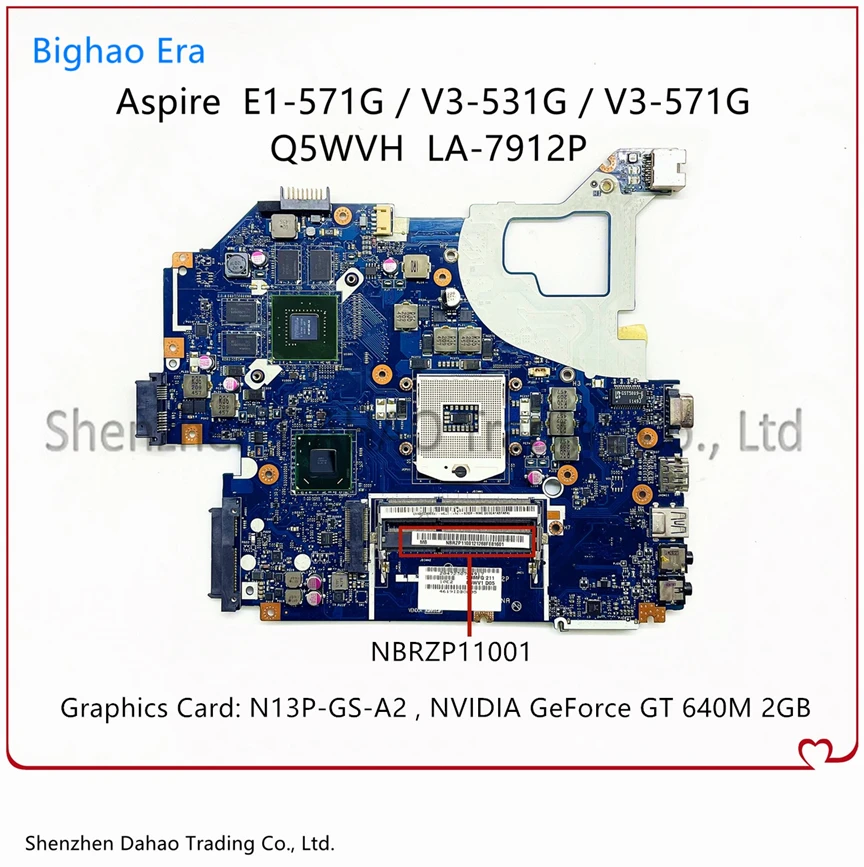 

Материнская плата для ноутбука Acer Aspire Φ с видеокартой HM77 GT640M 2 Гб Q5WVH V3-571 NBRZP11001 100% рабочий