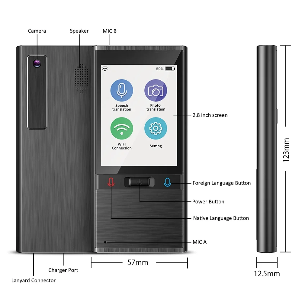 Переводчик голоса T9 2 8 дюймов 106 языков Wi-Fi/Hotspot