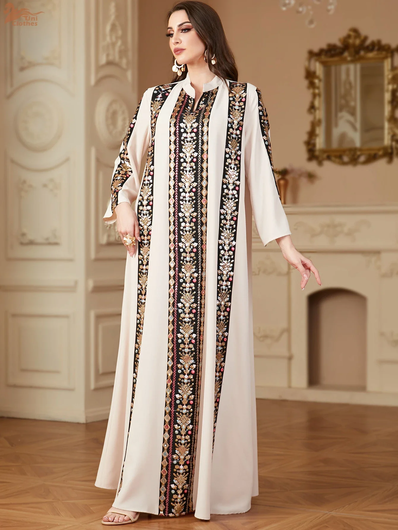 Рамадан Дубай вышивка в полоску длинные абайи мусульманское элегантное женское