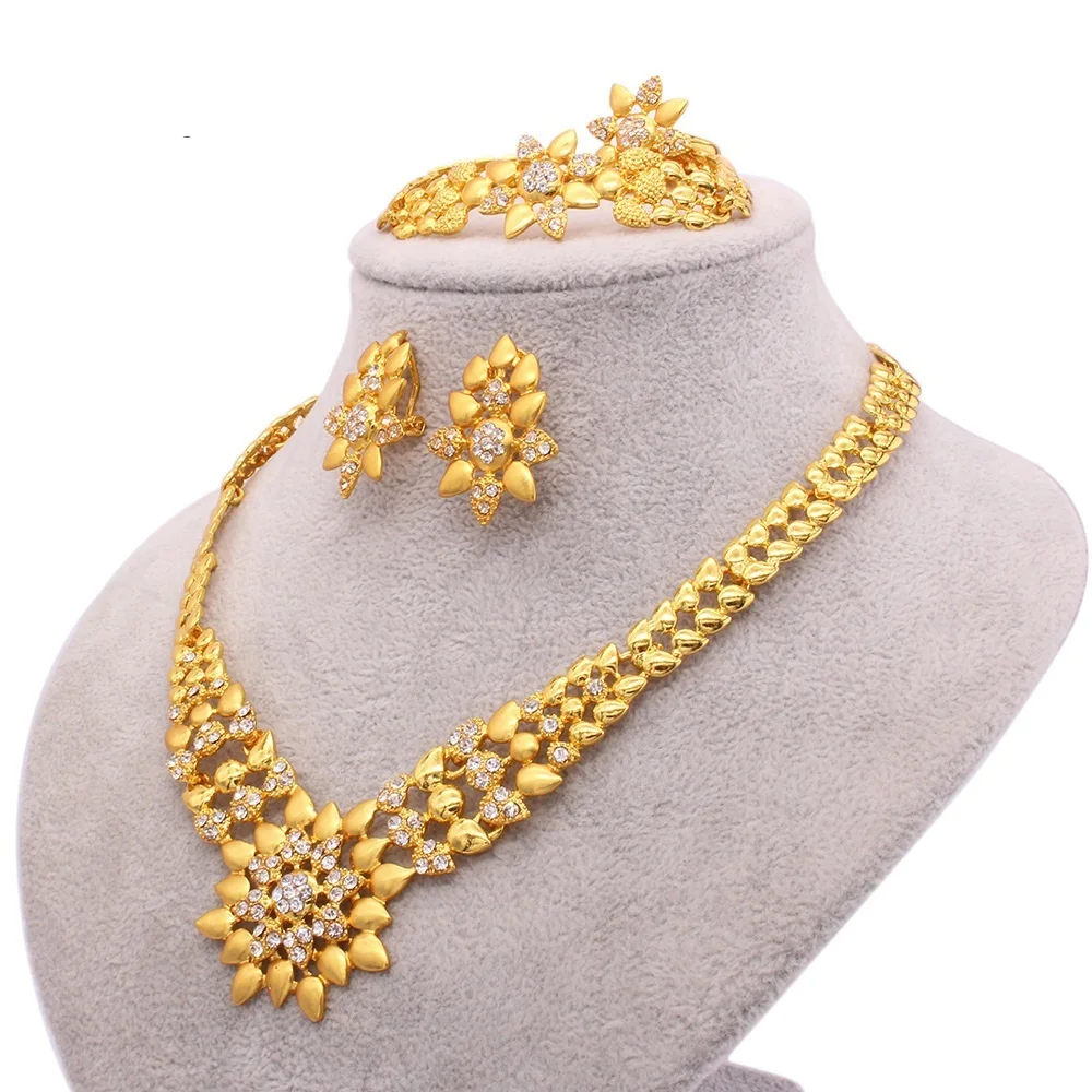

New RoseL Arabian Bridal wedding jewelry set Women wear necklace earrings ring bracelet set of four pieces Luxury jewelry set
