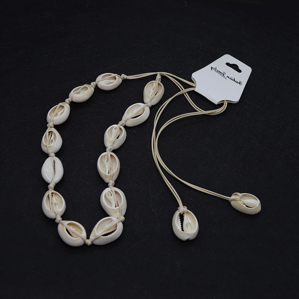 

Natural Seawater Shell Necklace Hawaiian Beach Style 50cm Woven Shell Beads Short Clavicle Necklace Jewelry Handmade Accessories