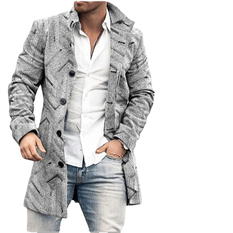 

Y2k Autumn Winter Men's Mid-length Trench Coat Lapel Single Breasted Digital Printing Daily Outwear Business Casual Trench Coat
