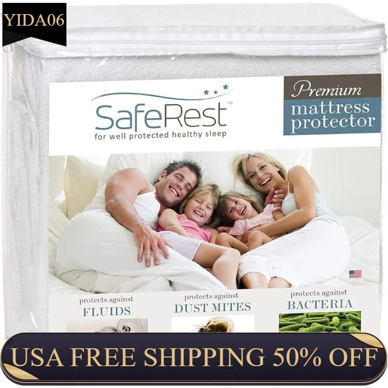 

SafeRest Mattress Protector - Queen Size Cotton Terry Waterproof Mattress Protector, Breathable Fitted Mattress Cover pockets