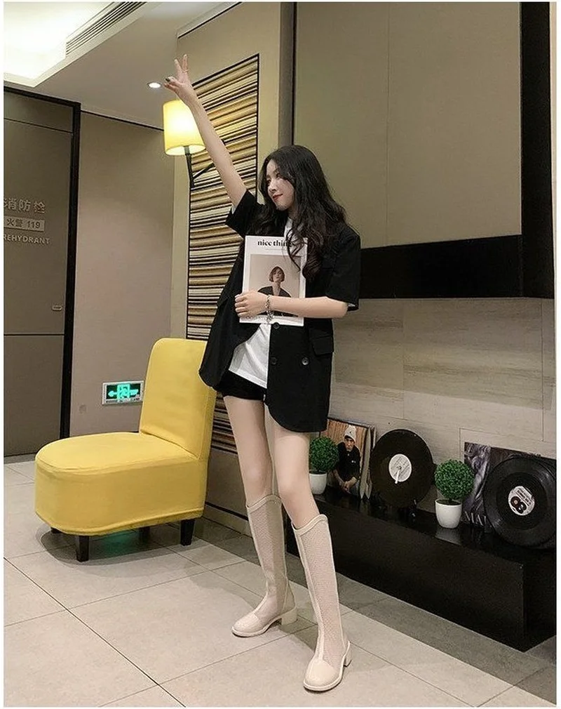 Women Sandals Boots 2022Summer New Gladiator Zipper Mesh Breathable Med Heels Fashion Boots Designer Shoe Women Zapatos De Mujer