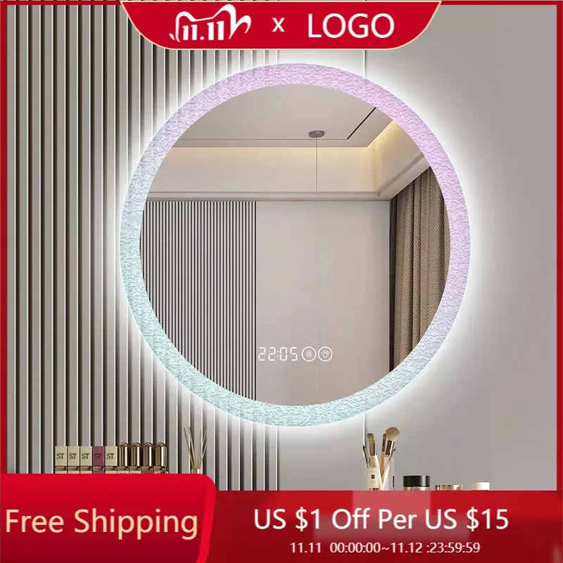 

Led Art Round Wall Mirror Bathroom Aesthetic Design Girls Vanity Mirror With Lights Creative Lamp Miroir Mural Home Furniture