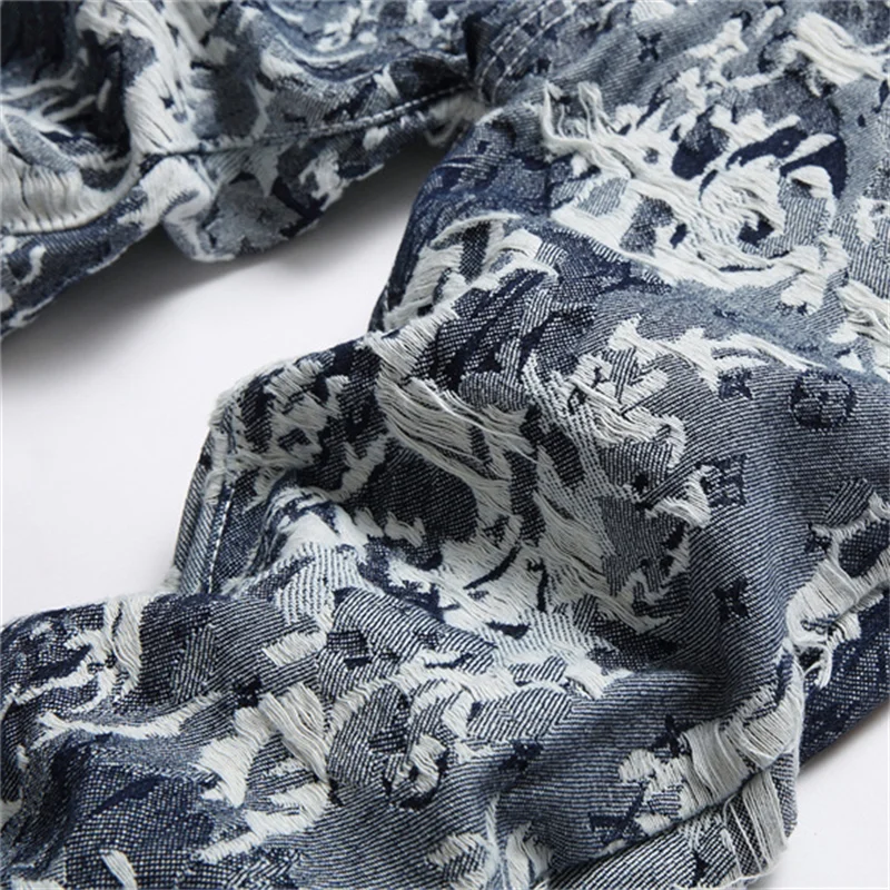 EH·MD® Autumn And Winter Embroidered Leopard Print Men's Jeans High-End Italian Style Soft Casual Cotton Stretch Feet 3D Stripe2