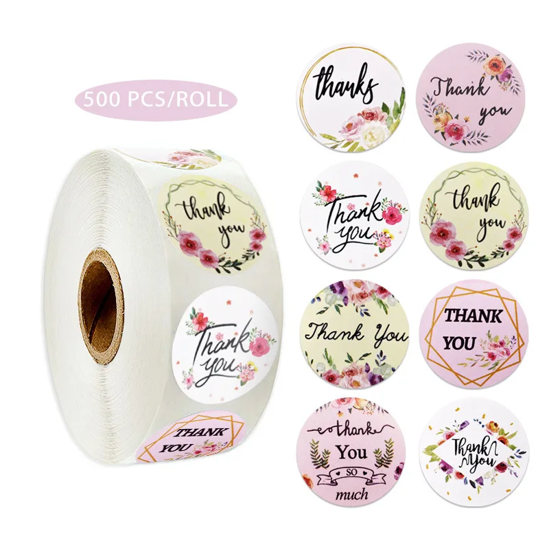 

Flower Thank You Self Adhesive Lable Sticker Sealing Gift Box Bag Packaging Paper Packing Sticker For Business Kid Award