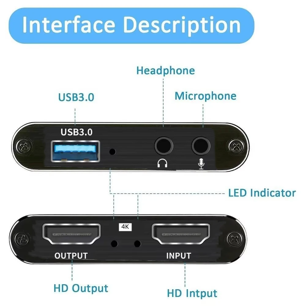 Фото Карта видеозахвата 4K HDMI-совместимая с USB 3.0 1080P 60Гц с выходом Loop-Out для PS5, ПК, прямых трансляций игр, камеры, вещания, OBS №5