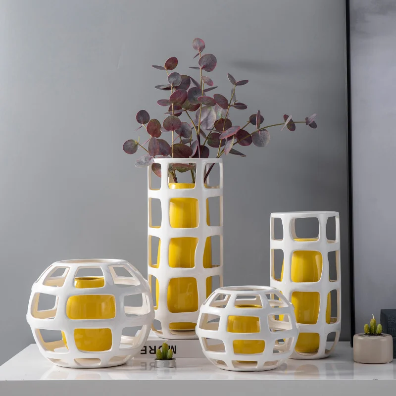 

Life decoration industry Nordic modern simple ceramic vase fashion hollowed out modern home living room wine cabinet decoration