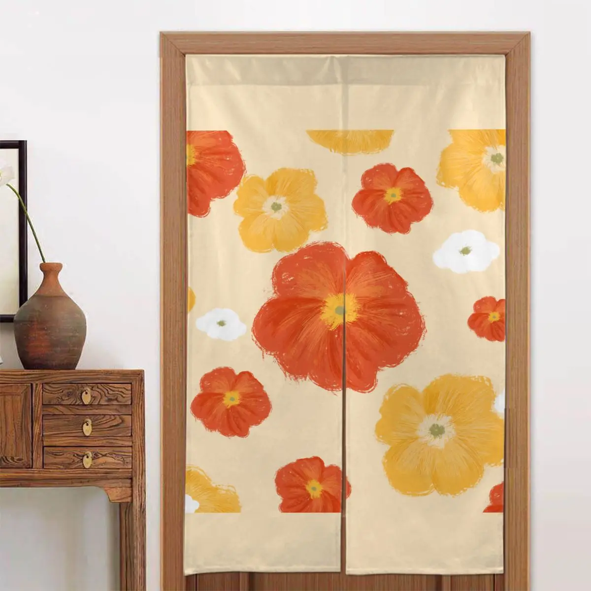 

Oil Painting Japanese Door Curtains Flower Blackout Curtains Cotton Linen High Quality Half Curtain for Toilet Decorations