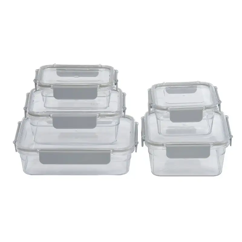

Capacity Pack of 5 Clear Tritan Soft Silver-Latched Food Storage Containers, 4.39L Total Capacity, in a Variety of Convenient S