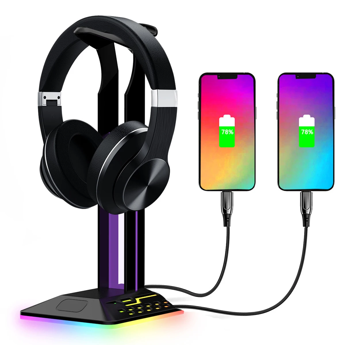 

RGB Headphone Stand Gaming Headset Holder Table Game Earphone Hanger with 3.5mm AUX 2 USB Ports Desk Headset Display Stand