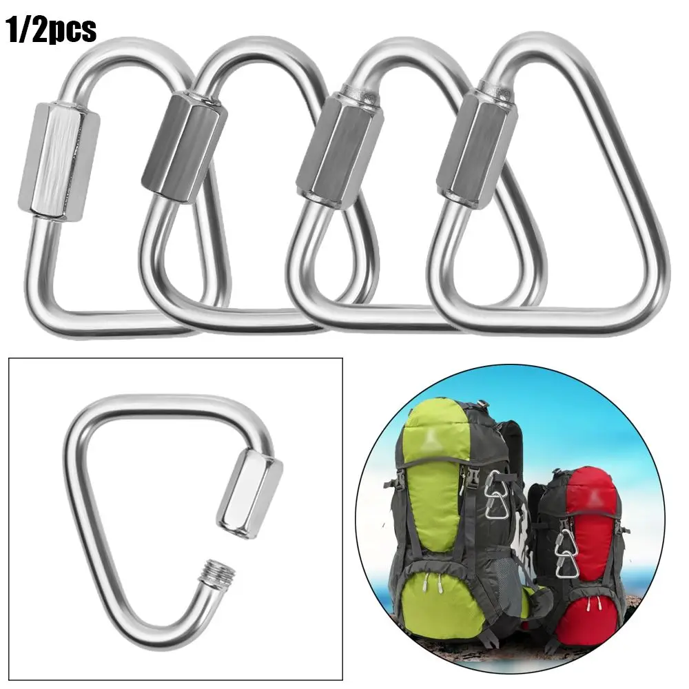 

1/2pcs Triangle Carabiner Stainless Steel Outdoor Camping Hiking Keychain Snap Clip Hook Kettle Buckle Chain Screw Accessories