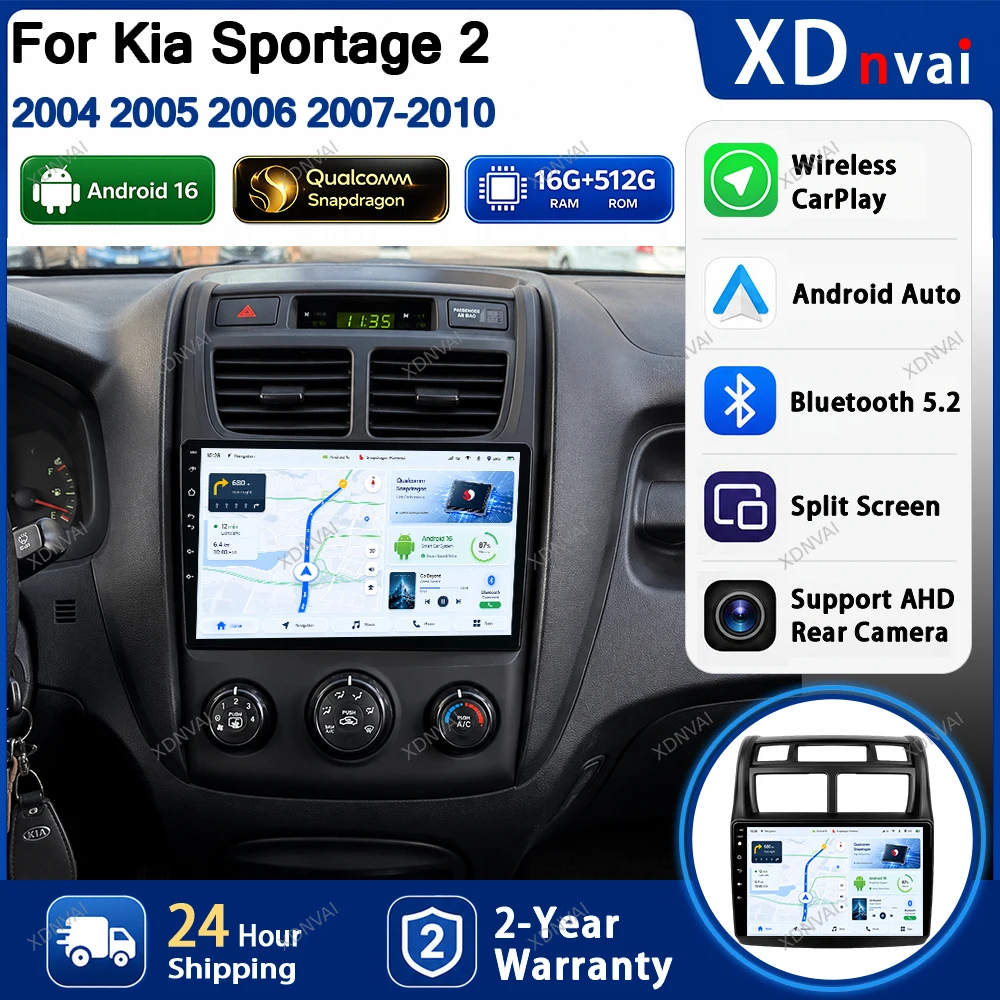 Фото Android 16 для Kia Sportage 2 2004 2005 2006 2007-2010 Автомобильное радио Мультимедийная навигация GPS Авторадио Carplay 5G WIFI DSP RDS BT №1