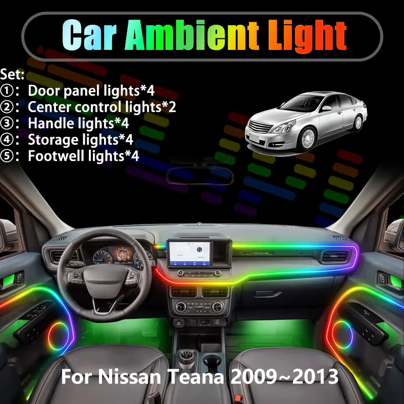 Фото Светодиодная подсветка салона и багажника для Nissan Teana 2009-2013 J32 MK2 Maxima, 2/18 в 1, USB RGB, с эффектом «бегущей волны» №1