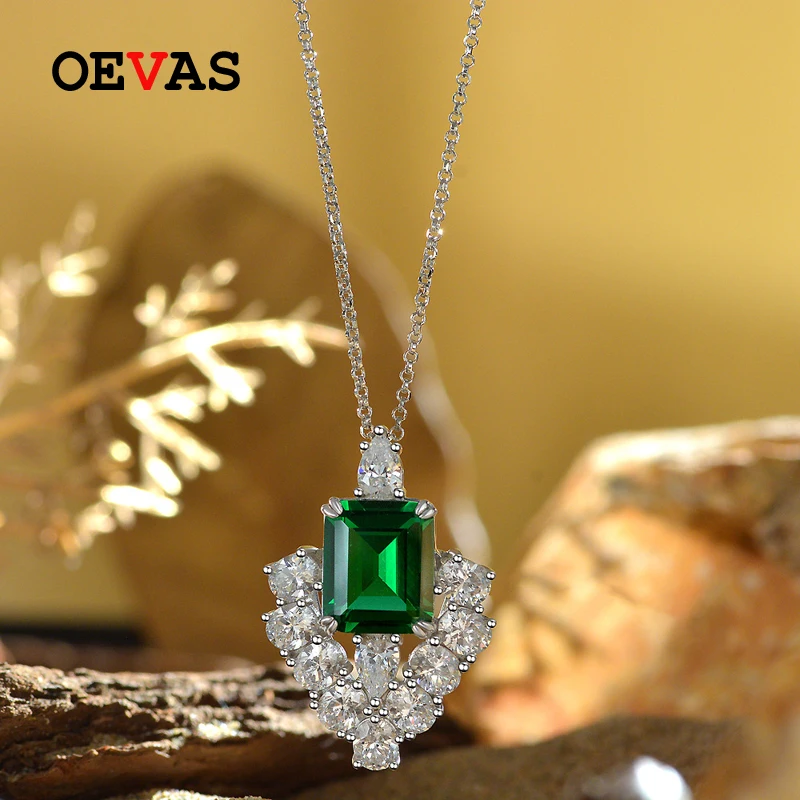

OEVAS 100% 925 Sterling Silver 10*12mm Ruby Red Sapphire Emerald High Carbon Diamond Pendant Necklace For Women Fine Jewelry