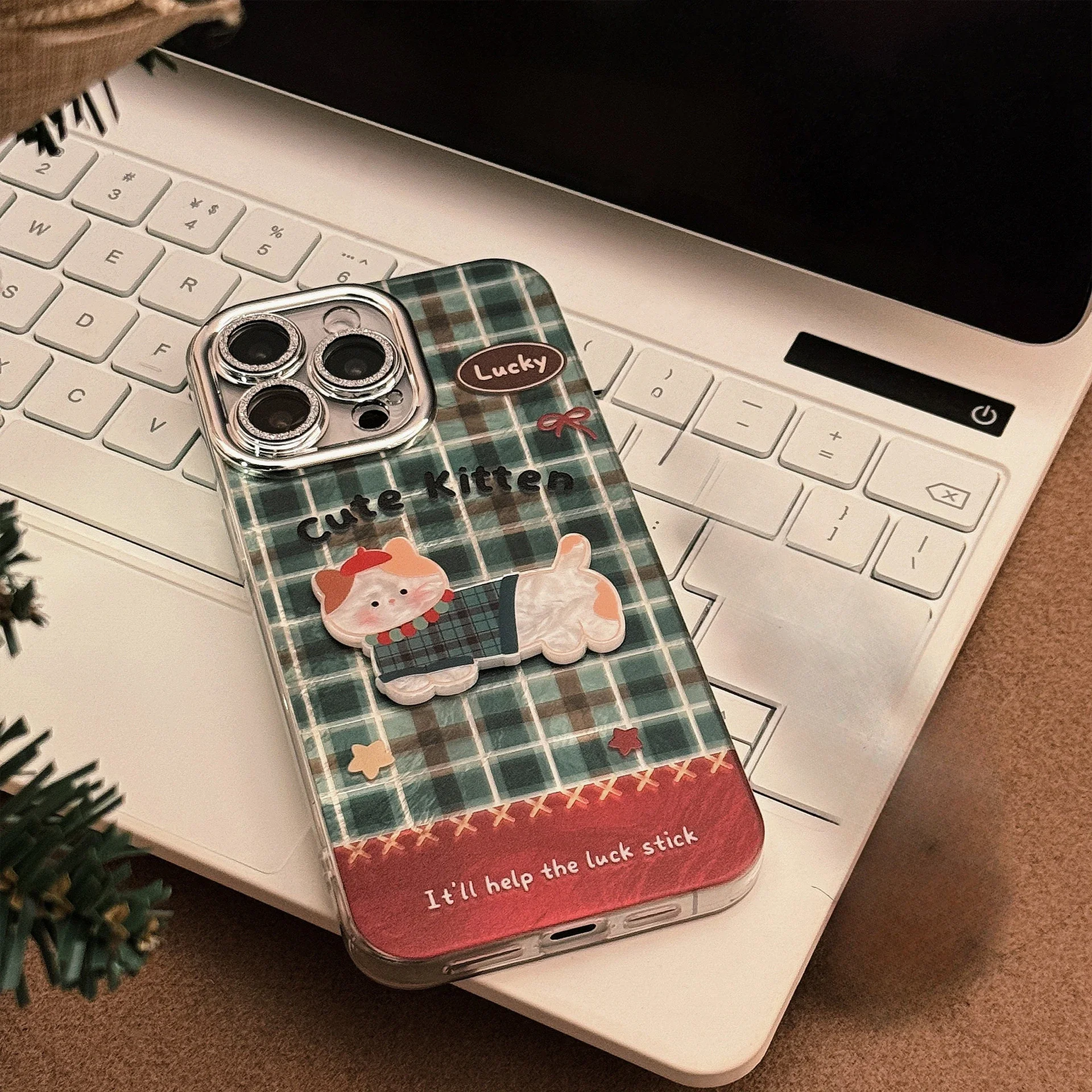 Чехол для телефона с рождественским зеленым сетчатым узором и милым мультяшным