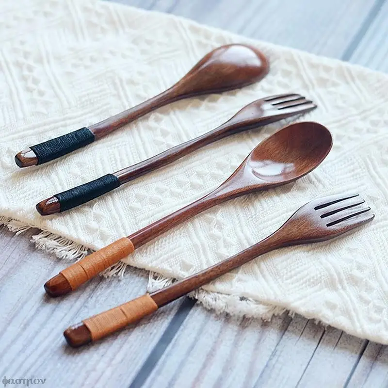Деревянная ложка и вилка для супа экологически чистые товары посуда натуральный