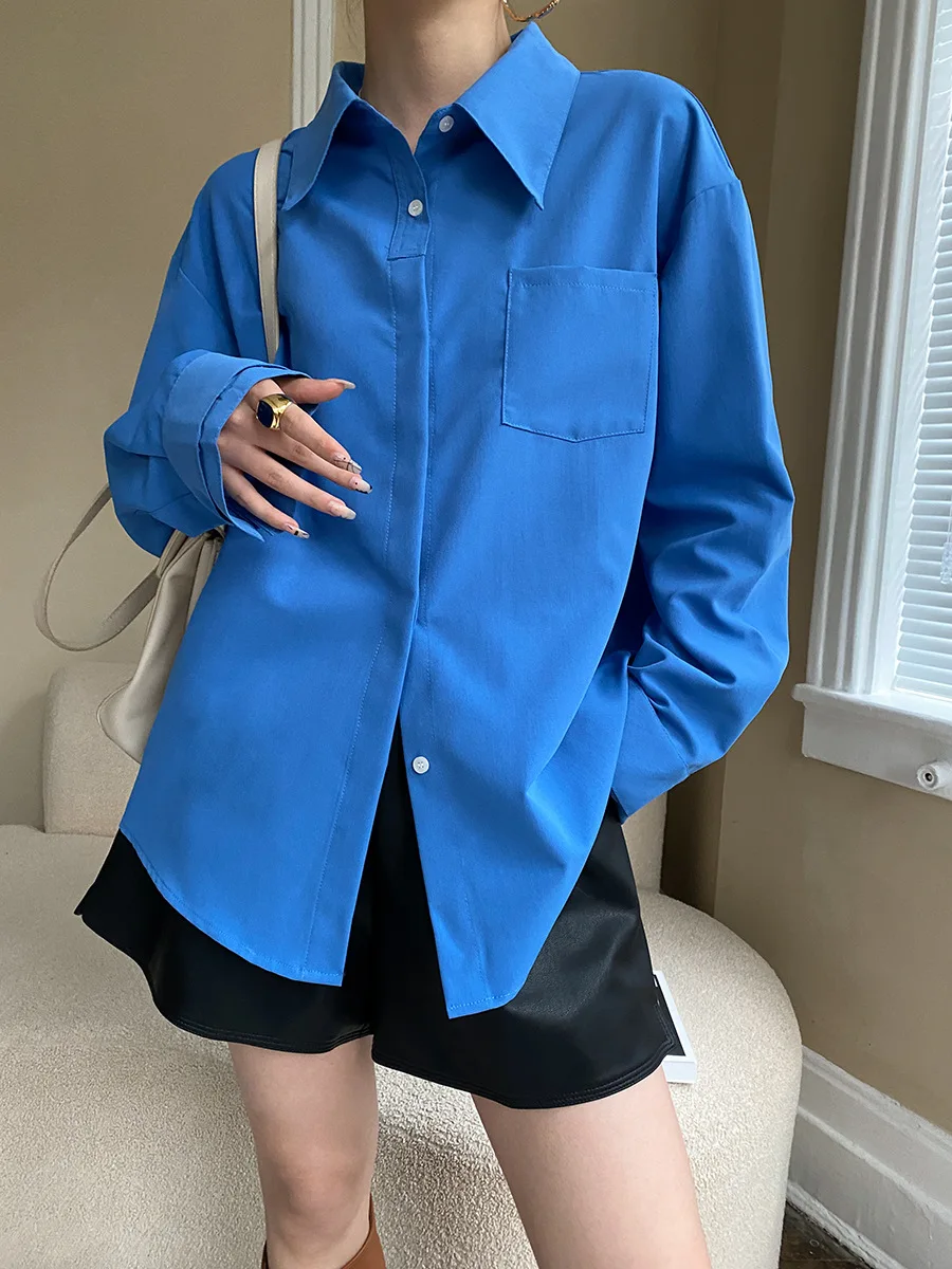 

Women Solid Shirt Loose Casual Straight Office Lady Commuter 2023 Spring Women'S Anti-Wrinkle Long Sleeve Blouses Z377