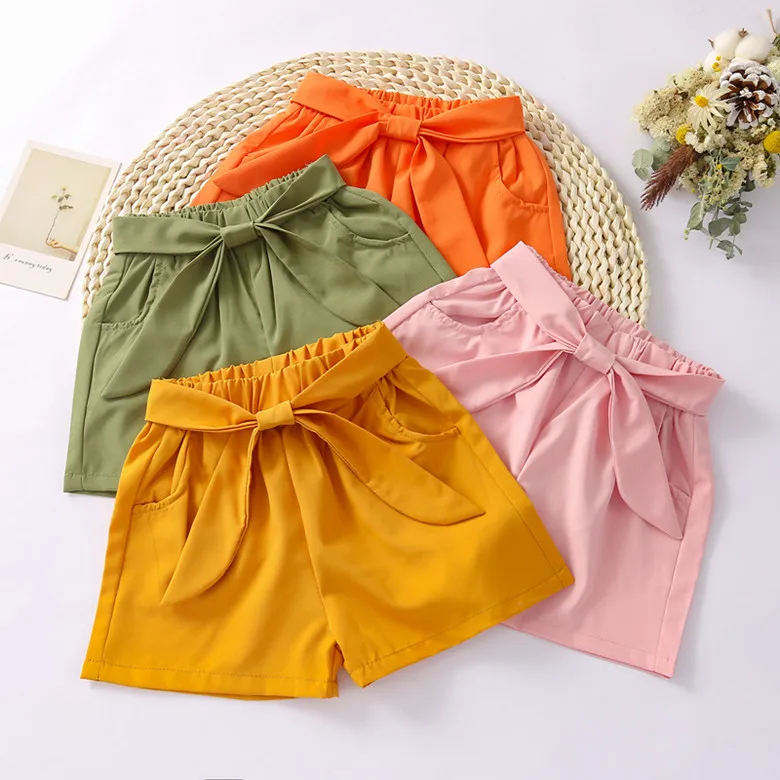 2023 Summer Girls' Shorts Loose Fashion Casual Children's Clothes Bowknot Shorts Outer Wear Girls' Hot Pants Kids Shorts 2-7y