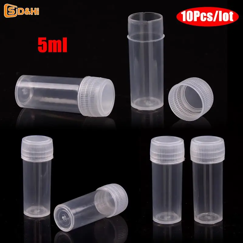 

10pcs/pack 5ml Plastic Test Tubes Vials Sample Container Powder Craft Screw Cap Bottles for Office School Chemistry Supplies