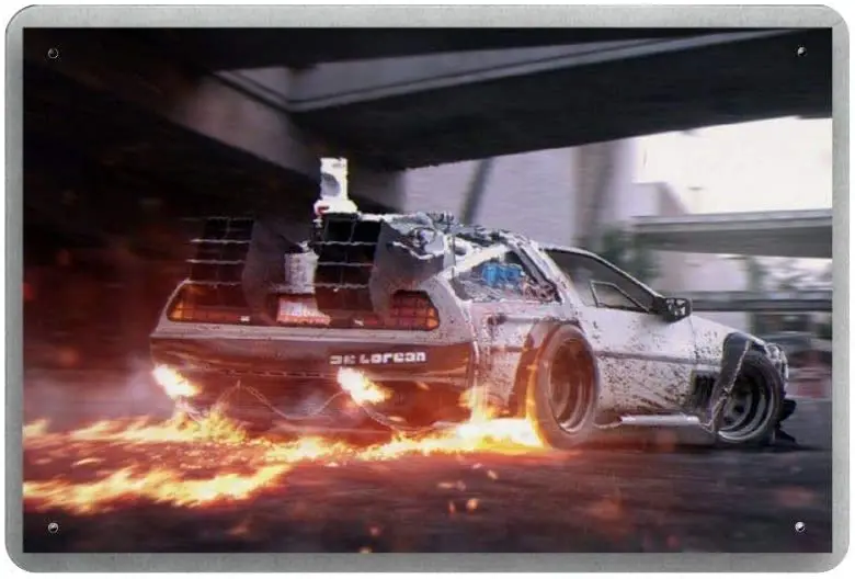

Delorean Назад в будущее Ретро металлический фотопостер Настенный декор искусство потертый шик подарок