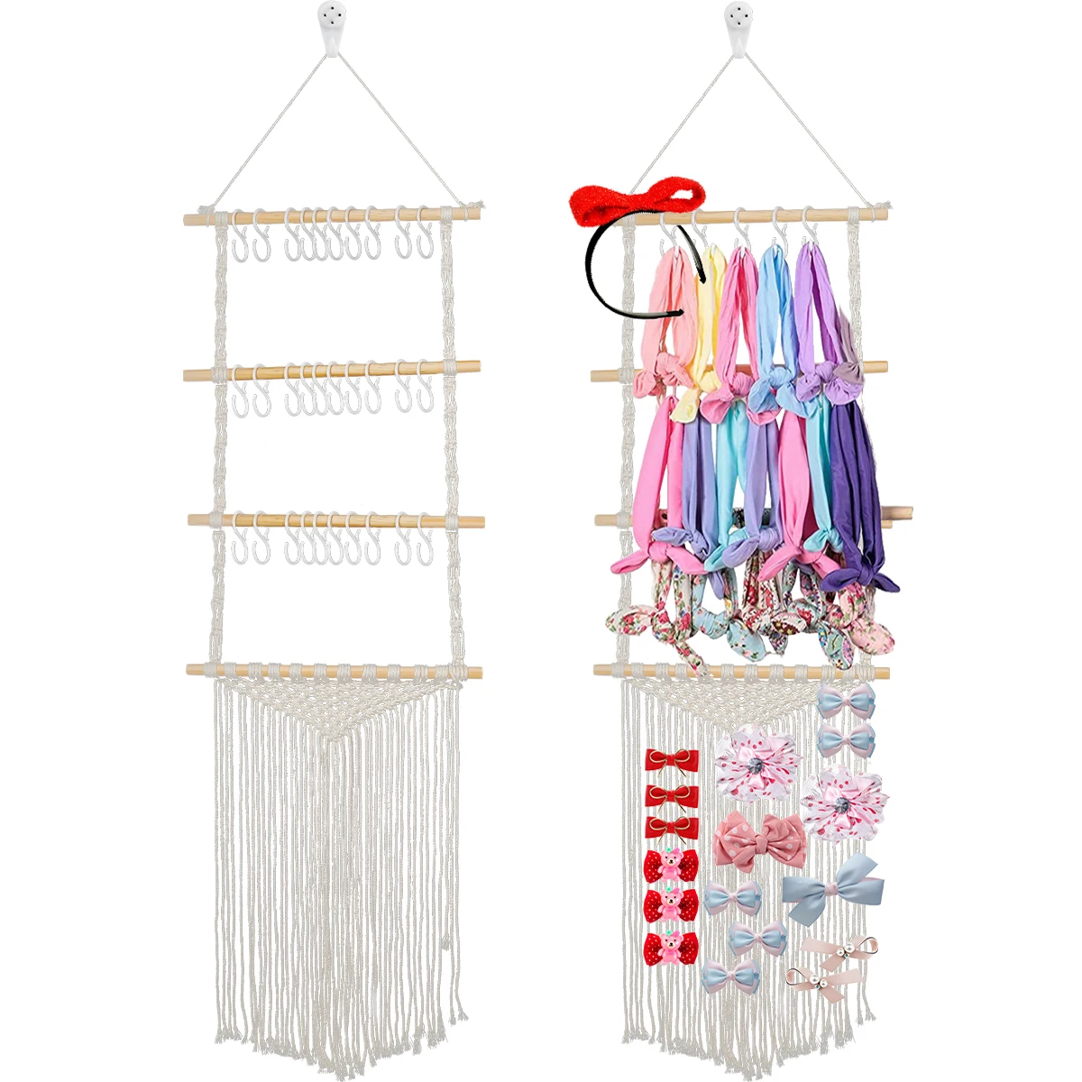 

Повязка на голову и бант для волос с 30 крючками, винтажный органайзер для банта в стиле бохо 12 × 47 дюймов, деревянный прочный держатель для хр...